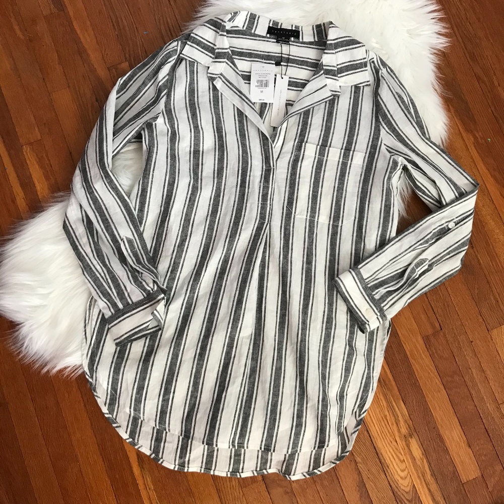 Sanctuary Striped Button Up Long Tail Top NWT
